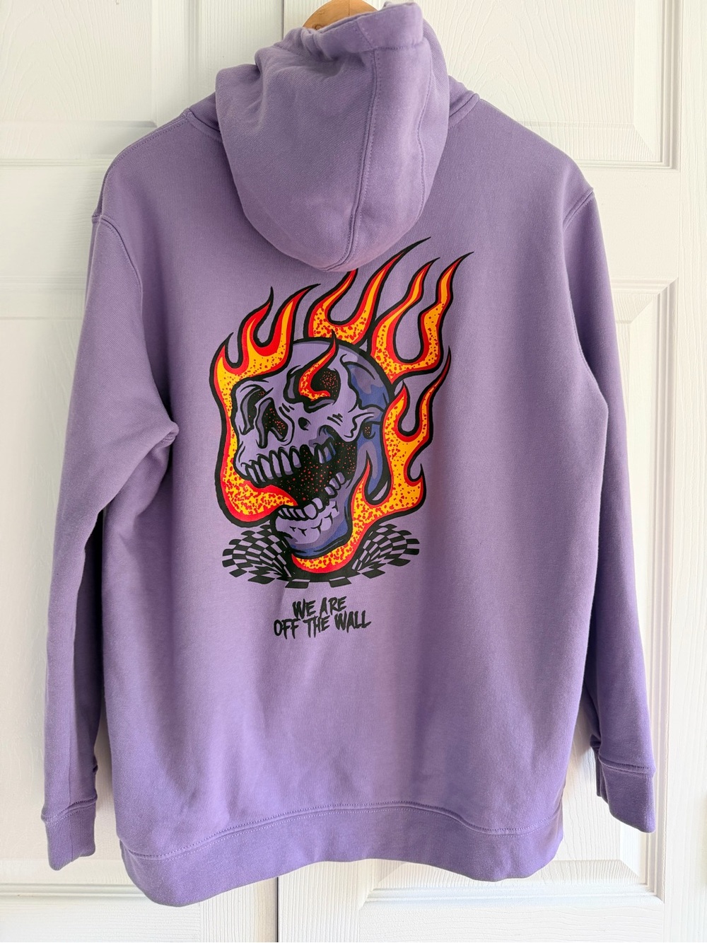 Vans Kids XL 18-20 Purple Flaming Skull Graphic Hoodie Off The Wall Pullover